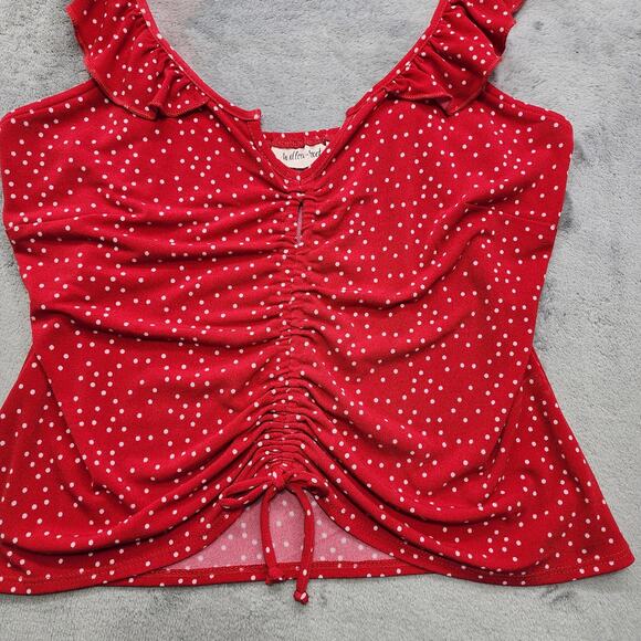Buckle Willow & Root Top Womens M Red White Polka Dot Ruched Ruffle Tank Keyhole - Picture 2 of 9